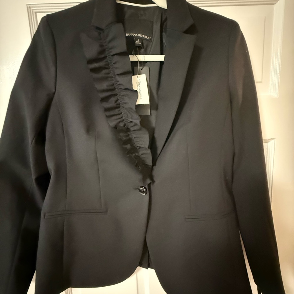 Banana Republic Black Ruffle-Trim Blazer Jacket